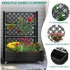 Outdoor Raised Garden Bed Planter Box with Trellis and Wheels in Black