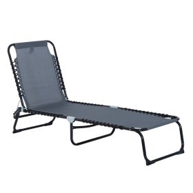 Folding Chaise Lounge Chair, 4-Position Backrest, Pillow, Breathable Mesh for Patio, Garden Sun, Poolside, Baby Blue