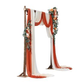 Artificial Wedding Arch Flowers Kit, Orange Wedding Arch Flowers with Drapes Kit (Pack of 5) - 2 Pcs Floral Arrangement, 3 Pcs Sheer Drapes