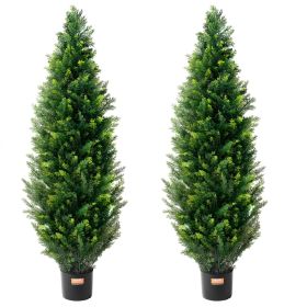 Artificial Cedar Topiary Tree, 48 inch Tall (2 Pieces), with Extra Leaves & Pot Faux Evergreen Fake Pine Cypress Trees Plant
