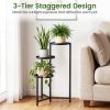 3-Tier Staggered Metal Plant Stand, Black Rustproof Corner Plant Shelf with Anti-Scratch Feet