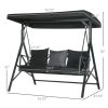3-Seat Patio Swing Chair Outdoor Canopy Glider with Cushion 3 Throw Pillows Adjustable Shade for Porch Garden