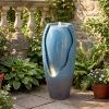 16"×32" Outdoor Cracked Jar Water Fountain with LED Lights Resin Patio Water Feature