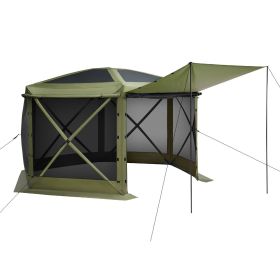 Pop up Gazebo Screen Tent, 12 x 12 ft Large 6-Sided Camping Canopy Tent with Removable Top & Carry Bag, Quick-Set & Bite-Proof (Color: Army Green, size: 12 x 12 ft)