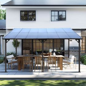 10' x 14' Outdoor Pergola Gazebo,Wall-Mounted Lean to Metal Awning Gazebo with Roof,Large Heavy Duty for Patio,Decks,Backyard (Color: as Pic)