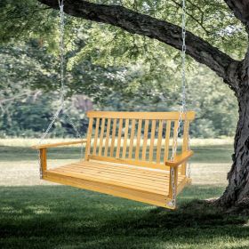 Front Porch Swing with Armrests, Wood Bench Swing with Hanging Chains,for Outdoor Patio ,Garden Yard, porch, backyard, or sunroom,Easy to Assemble (Color: as Pic)
